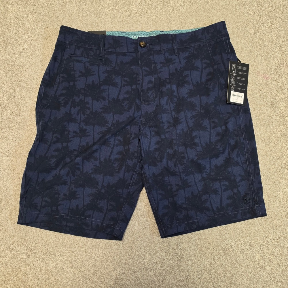 7 Diamonds Trestles Performance Shorts Navy Palm Tree Print Mens 34 STS-1267